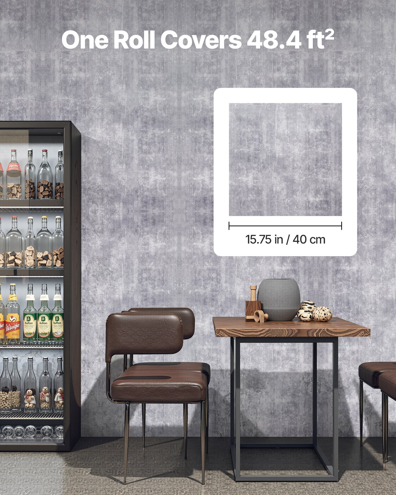 VEVOR Zelfklevend Behang, 45 cm x 15 m, Muurbehang, Zelfklevende Folie in Industriële Stijl, Meubelfolie, Meubelsticker, Decoratieve Behangrol voor Slaapkamer, Keuken, Kantoor, Badkamer, Donkergrijs