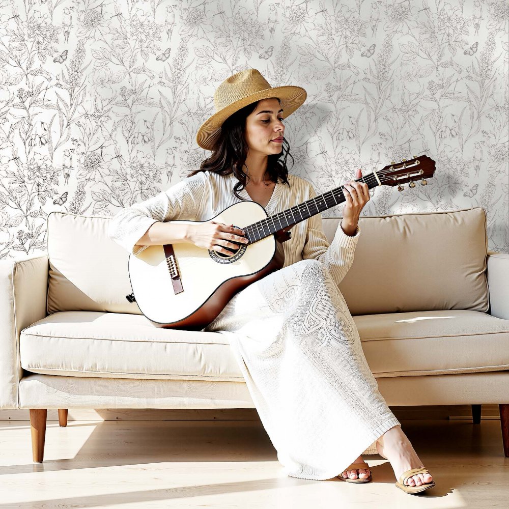 VEVOR Peel and Stick Wallpaper, 45cm x 10m Contact Paper White Line Art Botanical Floral Waterpoof Self Adhesive, Easy to Clean Wall Decorative Vinyl Roll for Bedroom Kitchen Office Bathroom