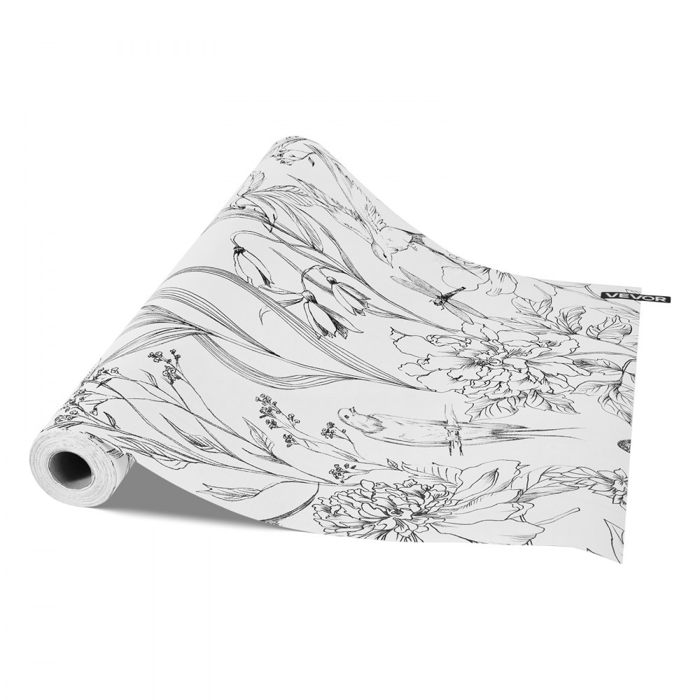 VEVOR Peel and Stick Wallpaper, 45cm x 10m Contact Paper White Line Art Botanical Floral Waterpoof Self Adhesive, Easy to Clean Wall Decorative Vinyl Roll for Bedroom Kitchen Office Bathroom