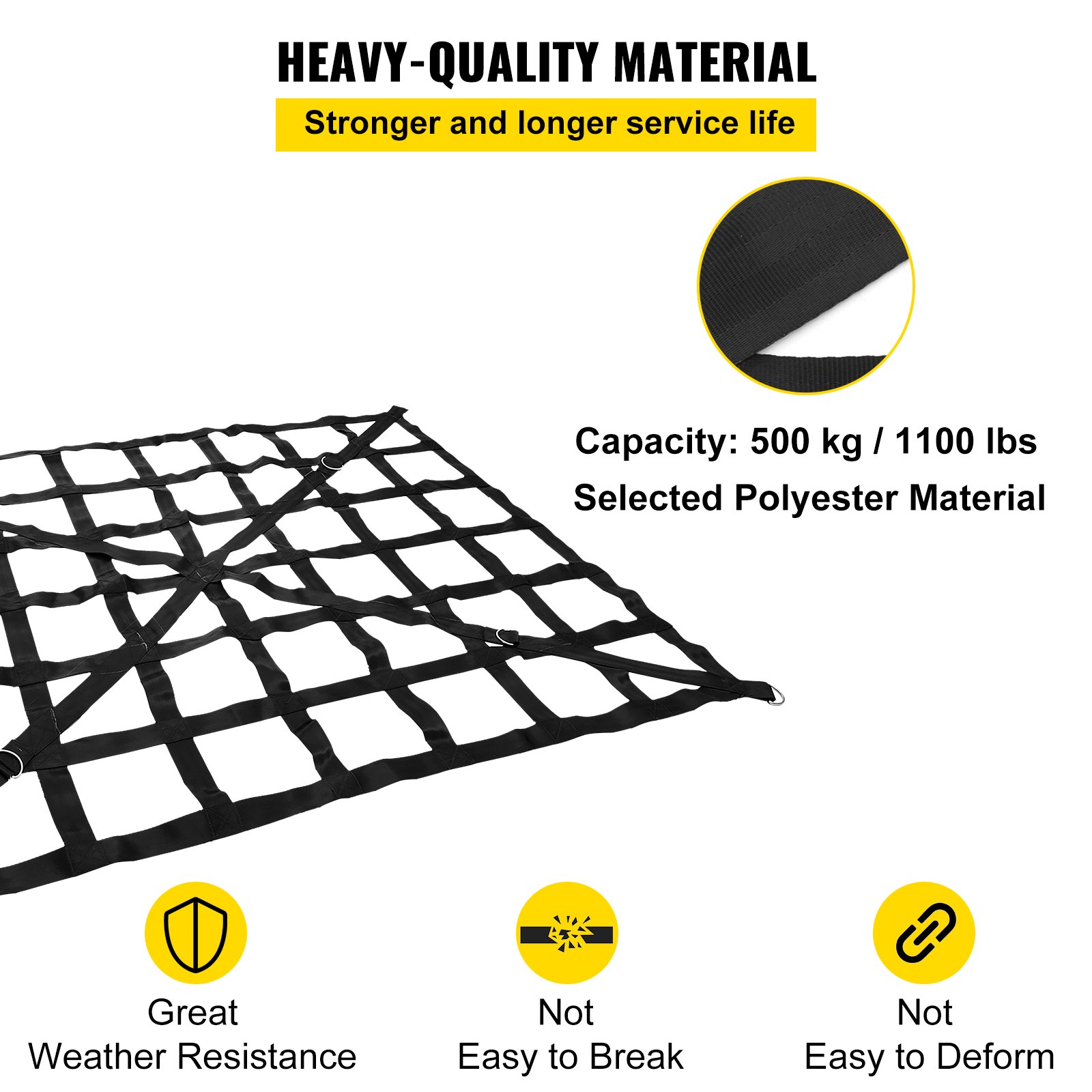 VEVOR Cargo Net, 4.2\' x 5.5\' Cargo Net for Pickup Truck Bed, Heavy Duty Cargo Nets with Cam Buckles & S-Hooks & Cross Strap, Truck Bed Cargo Net for Trailer SUV Roof Rack (50\" x 66\")