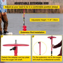 VEVOR Ice Drill Auger Nylon Ice Auger Bit 8''x39'' Drill Adapter Ice Fishing Red