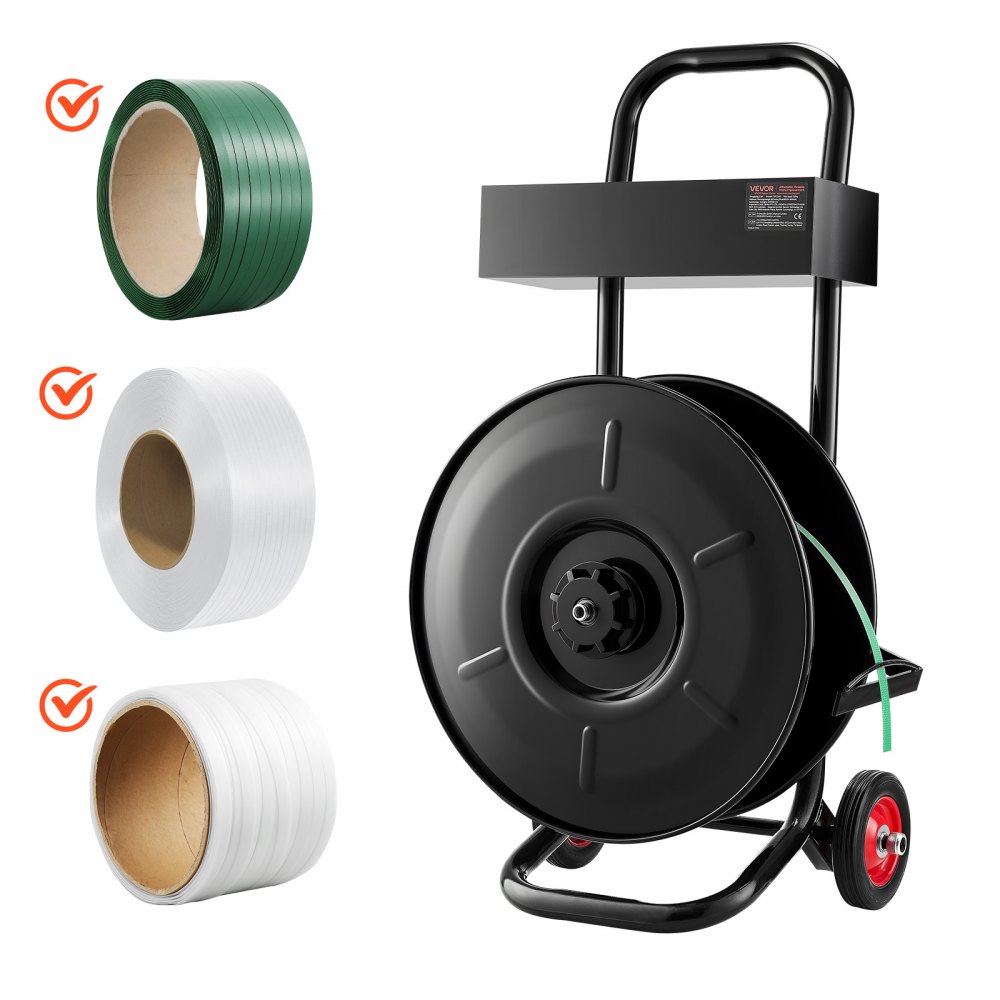 VEVOR omsnoeringsapparaat, geschikt voor PET/PP/polyester omsnoeringsrollen met een kernmaat van 203 mm, omsnoeringsapparaat met verbeterd remsysteem, geïntegreerde ruime opbergruimte voor gereedschap