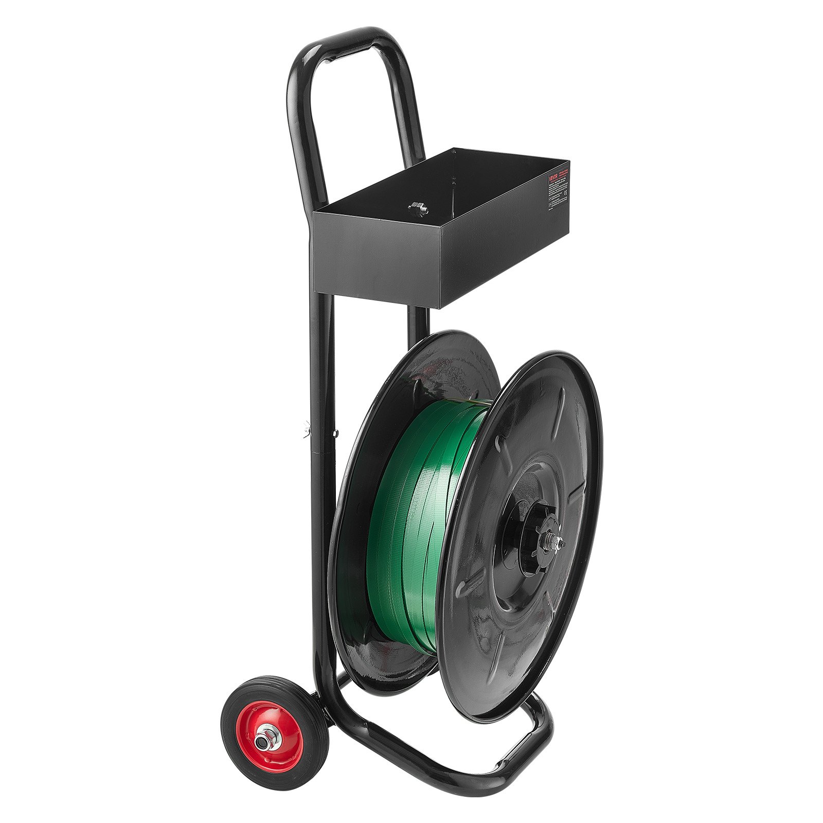 VEVOR dispenserwagen, geschikt voor PET/PP/polyester omsnoeringsrollen met een kerndiameter van 203 mm, omsnoeringsdispenser met verbeterd remsysteem, geïntegreerde ruime opbergruimte voor gereedschap