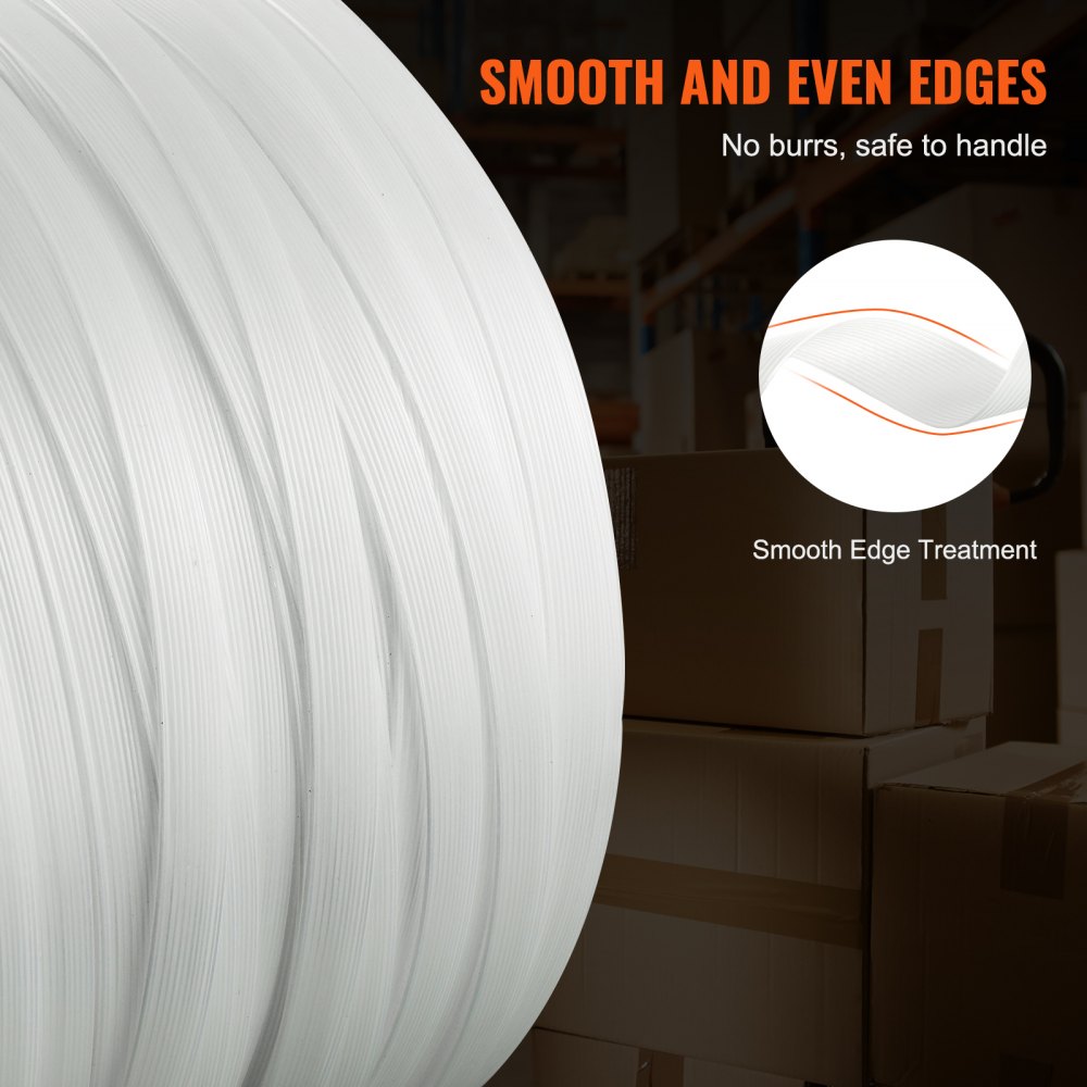 VEVOR Packaging Woven Cord Strapping Roll, 660' Length x 1/2" Width x 0.03" Thickness, 882 lbs Breaking Strength, Heavy Duty Banding Pallet Strap Coil, Portable Strong Banding Packing Straps, White