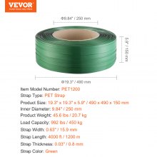 VEVOR omsnoeringstape verpakkingstape polyester-PET 15,9mm x 0,8mm x 1200m groen