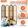 VEVOR 4 Panel Room Divider, Hand-Woven Rattan Folding Privacy Screens with Hinges, Portable Partition Room Dividers, Wooden Freestanding Wall Divider for Room Separation, Living Room, Bedroom, Brown