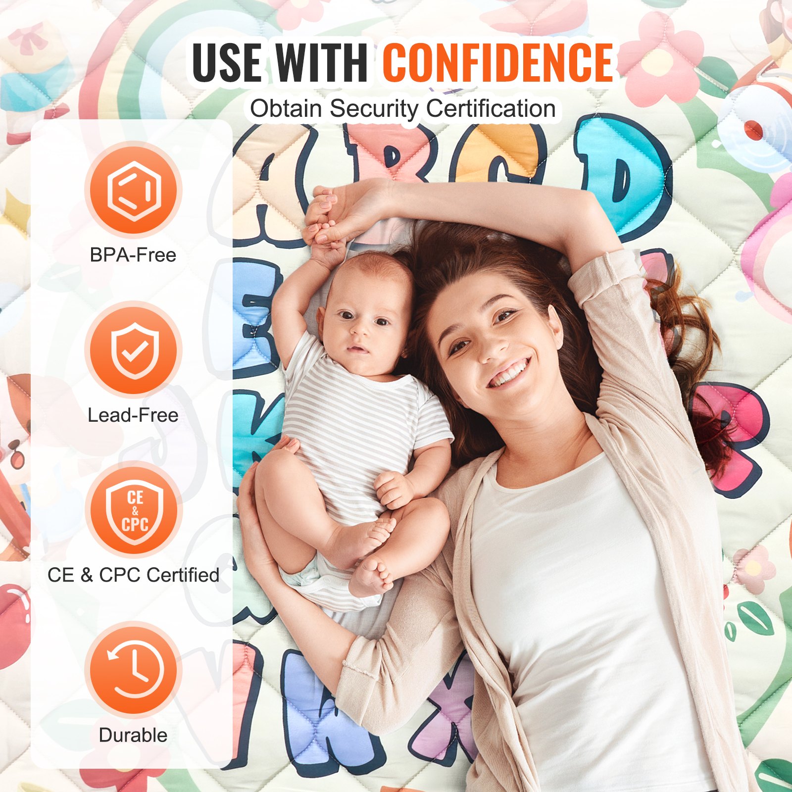 VEVOR Baby Play Mat, 59"x71" Baby Crawling Mat, Non-Slip One-Piece Thickened Soft Baby Playmat, Foldable Rollable Floor Mat, Waterproof Activity Playmats for Babies,Toddlers, Infants, Machine Washable