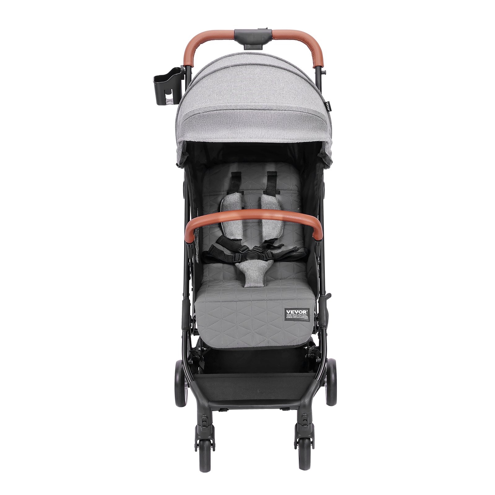 VEVOR Kinderwagen 71 x 44 x 107 cm, met 95°-175° verstelbare rugleuning en 0/90° verstelbare voetensteun en één-klik-vouwfunctie, kinderwagen met bekerhouder en reiswieg, donkergrijs