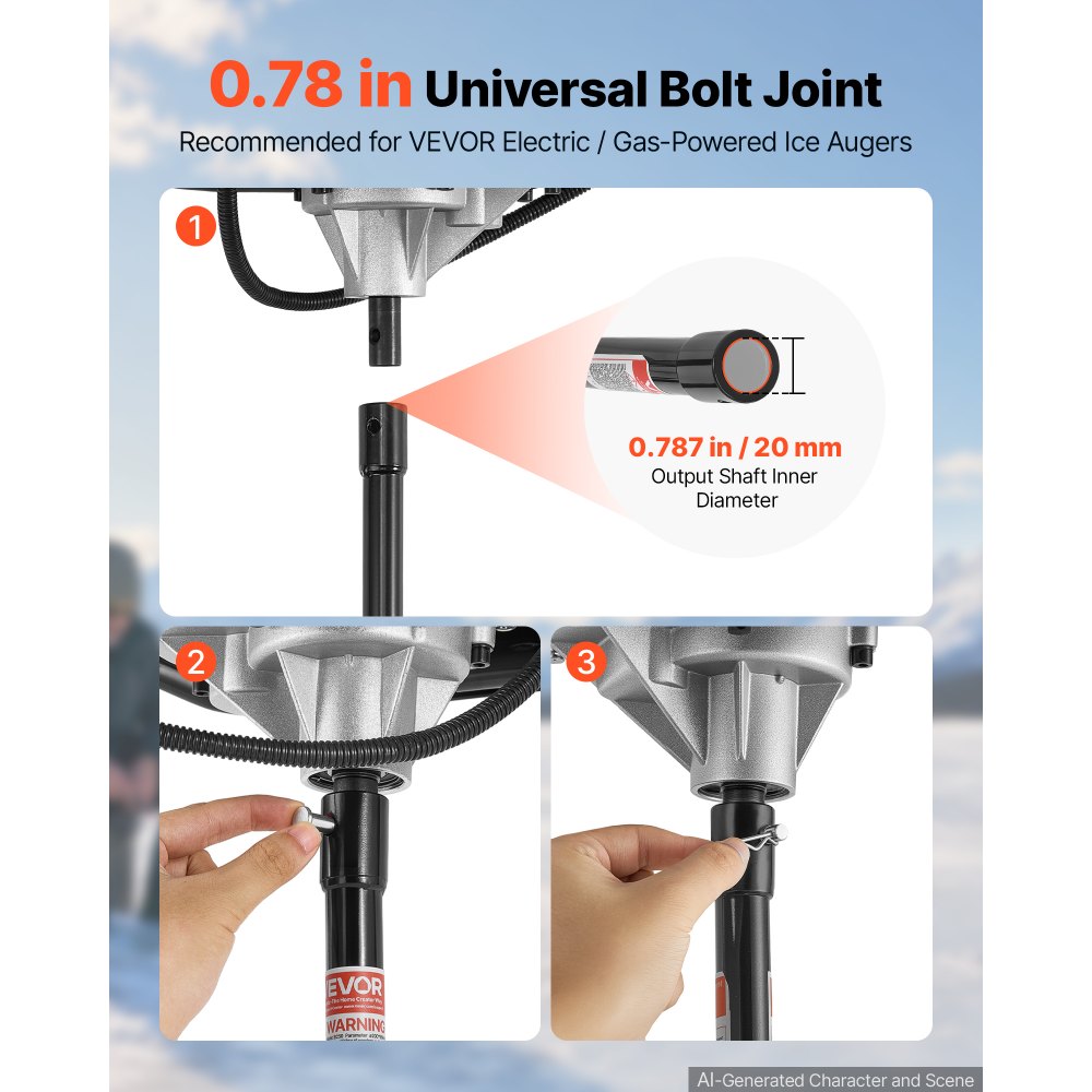 VEVOR grondboor, 203 mm diameter, 950 cm lengte, spiraalboor, voor ijsvissen, compatibel met elektrische/benzine-aangedreven grondboren, koudebestendig, stalen constructie, met bladbescherming