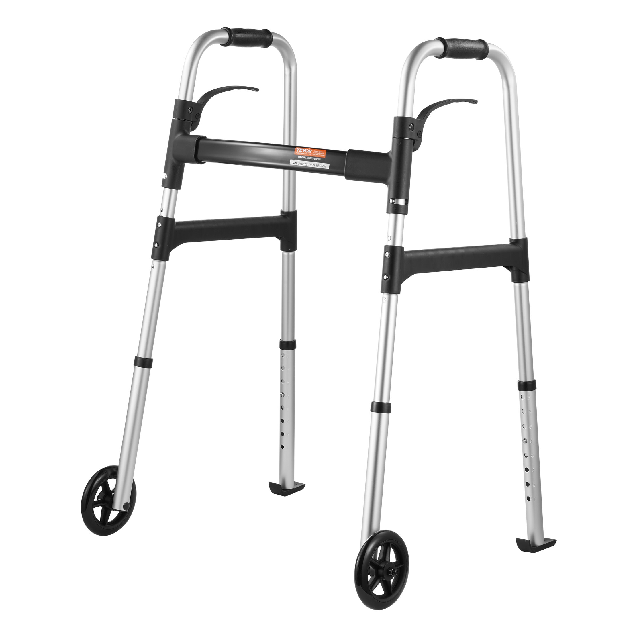 VEVOR Opvouwbare Rollator, Opvouwbare Rollator met 2 Knoppen, 5-inch Massieve Wielen en Verstelbare Hoogte, Lichtgewicht Aluminium Rollator, Rollator met Voorwielen voor Senioren en Volwassenen, tot 350 lbs