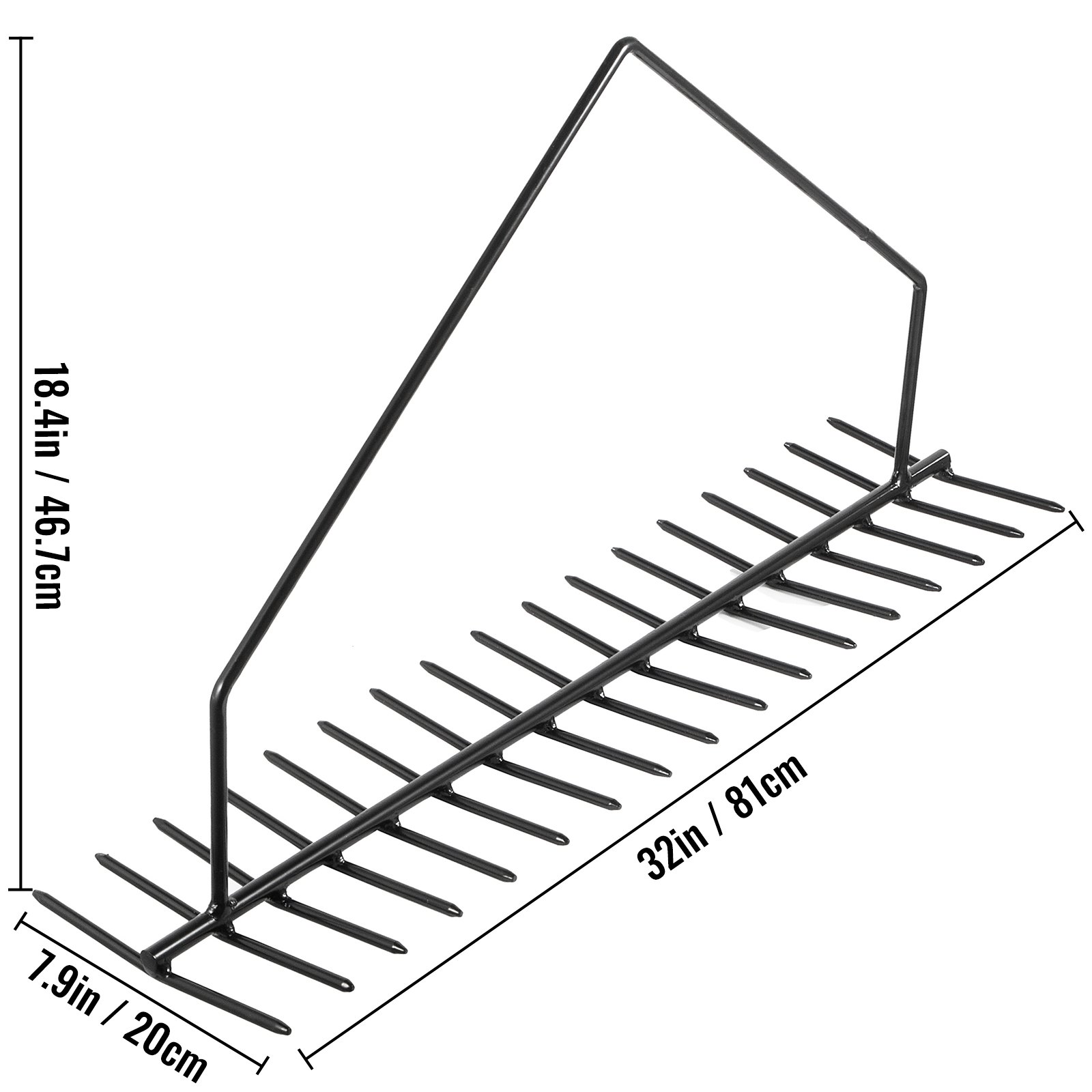 VEVOR Gazonhark Vijver Onkruid Dubbelzijdige Gereedschapskop 81 cm Harkkop Zonder Handvat Professioneel Tandenhark Zwart met 20 m Touw Net Voor Het Aanvegen Gemaaid Gras Waterpest Harken Schoonmaken