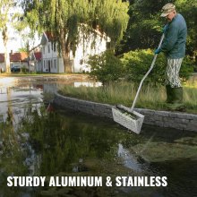 VEVOR Zand Hark 130x40x25cm Onkruidhark Strand Hark Algen Aluminium Roestvrij Staal Zwembad Hark Onkruidverzamelaar Zeef Waterplanten Puin Dode Bladeren voor Het Schoonmaken Van Meervijver Zwembad