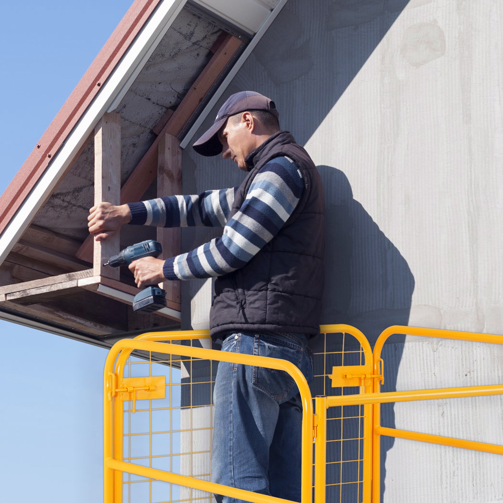 VEVOR werkplatform 92x92cm werkbak gemaakt van Q235B veiligheidsbak Max. draagvermogen tot 544kg Heftruckplatform voor 1-2 personen Heftruck Opvouwbaar werkplatform voor veilig werken op hoogte