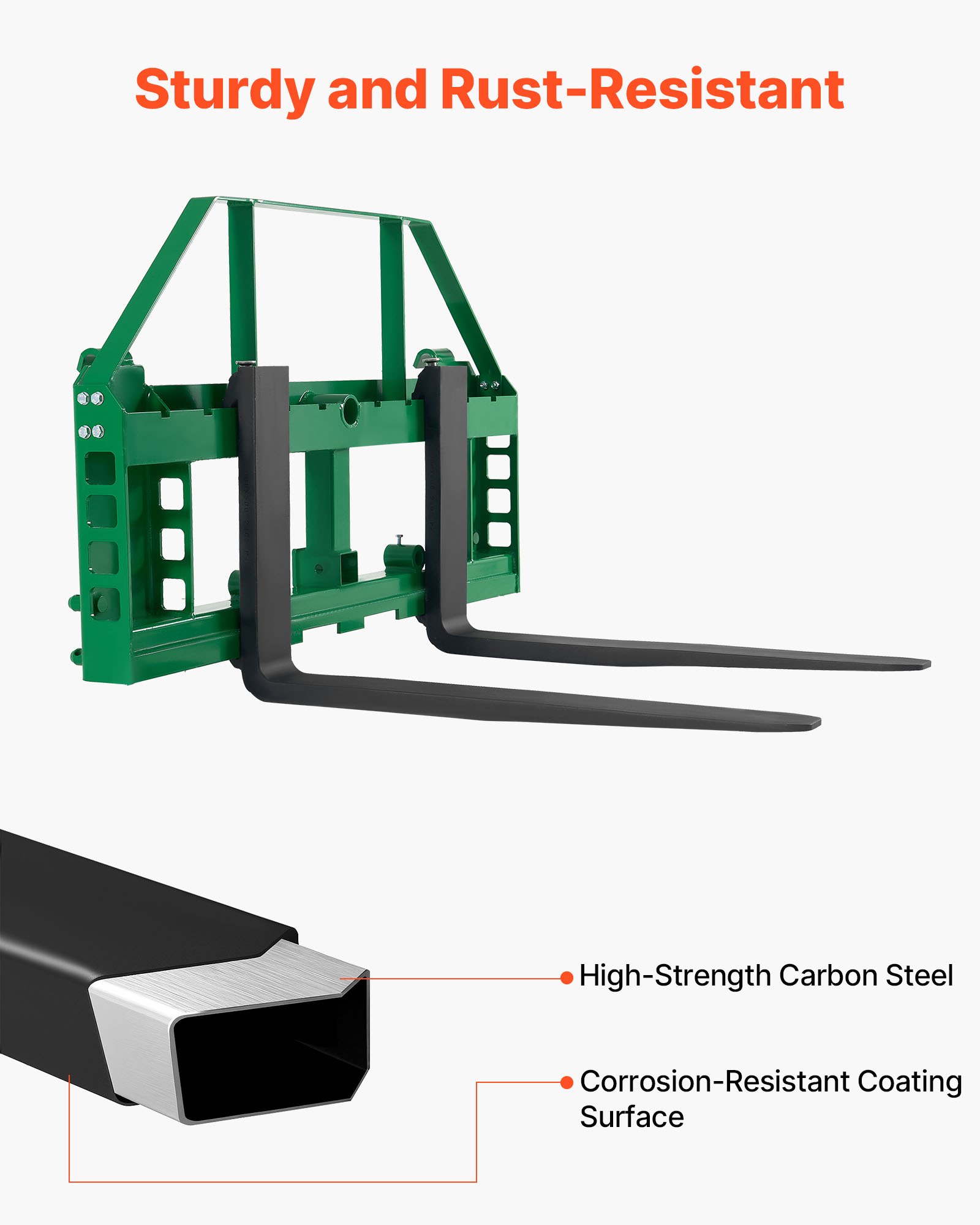 VEVOR Quick Attach palletvorkframebevestiging met een capaciteit van 1814 kg, vorken van 915 mm, heftruckbladen, 5,1 cm trekhaak en speerhulzen, geschikt voor JD-tractoren