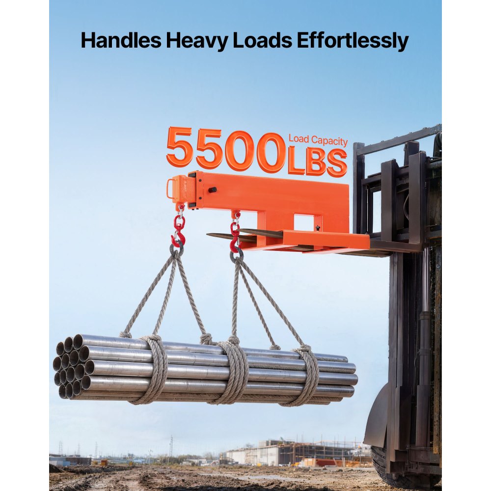 VEVOR kraanarm voor heftrucks 2495 kg, heftruckarm met 2 360º draaibare haken, handmatig bediende 3-traps telescopische arm met een uitschuifbereik van 1200-1867 mm, accessoire voor heftruckkranen op bouwplaatsen, in fabrieken en magazijnen.