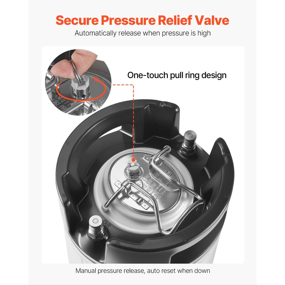 VEVOR Corny Keg Ball Lock Keg 19 L, SUS304 Cold Brew Bucket Keg met twee rubberen handgrepen en stevige rubberen bodem, brouwapparatuur voor thuisbrouwen, feestjes, bar, bistro, restaurant, café, 1 verpakking.