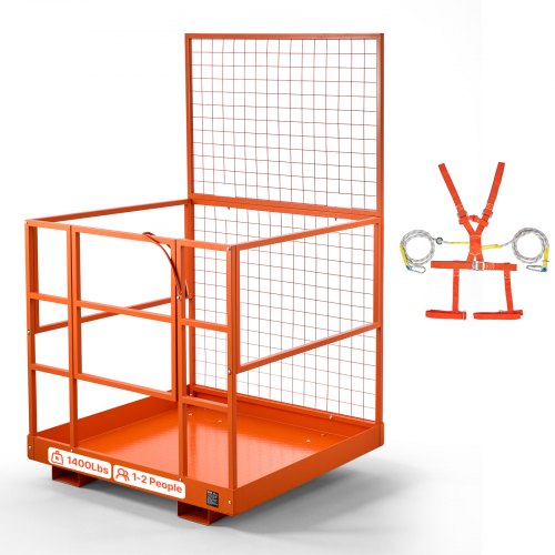 VEVOR heftruckplatform 1225x1148 mm, 635,03 kg zware werkbak, werkplatform met vorkopeningen van 155x60 mm, borgpen en veiligheidsgordel, heftruckwerkplatform voor werken op hoogte