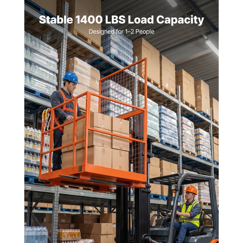 VEVOR heftruckplatform 1225x1148 mm, 635,03 kg zware werkbak, werkplatform met vorkopeningen van 155x60 mm, borgpen en veiligheidsgordel, heftruckwerkplatform voor werken op hoogte