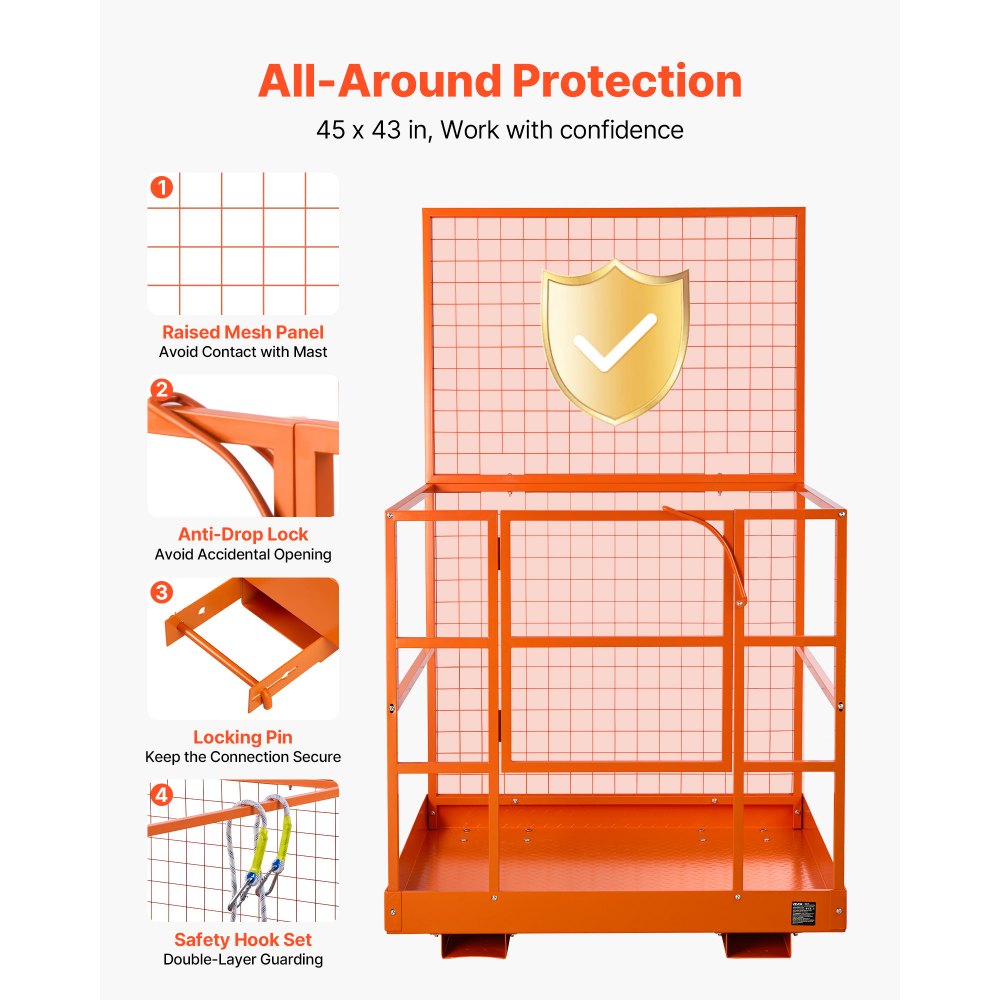 VEVOR heftruckplatform 1225x1148 mm, 635,03 kg zware werkbak, werkplatform met vorkopeningen van 155x60 mm, borgpen en veiligheidsgordel, heftruckwerkplatform voor werken op hoogte