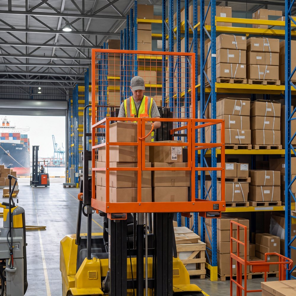 VEVOR heftruckplatform 1225x1148 mm, 635,03 kg zware werkbak, werkplatform met vorkopeningen van 155x60 mm, borgpen en veiligheidsgordel, heftruckwerkplatform voor werken op hoogte