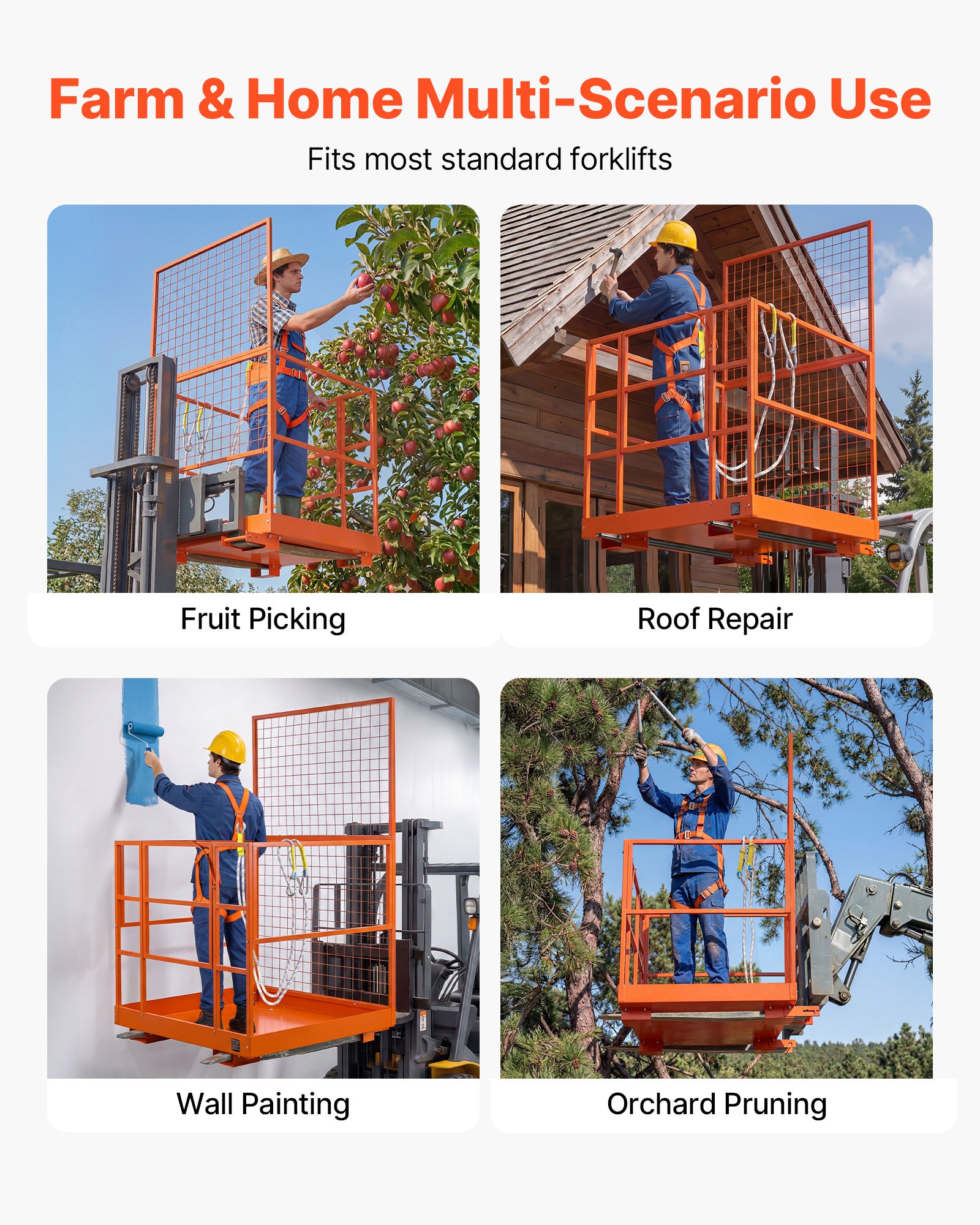 VEVOR heftruckplatform 1225x1148 mm, 635,03 kg zware werkbak, werkplatform met vorkopeningen van 155x60 mm, borgpen en veiligheidsgordel, heftruckwerkplatform voor werken op hoogte
