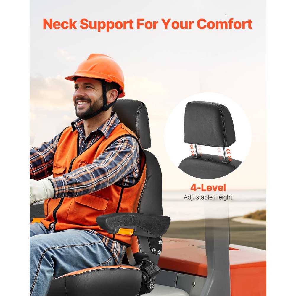 VEVOR Universal Forklift Seat, Tractor Seat with Adjustable Back, Armrest, Headrest & Safety Belt, Secure Tractor Seat with Micro Switch, Ergonomic Lawnmower Seat for Skid Loader Bulldozer