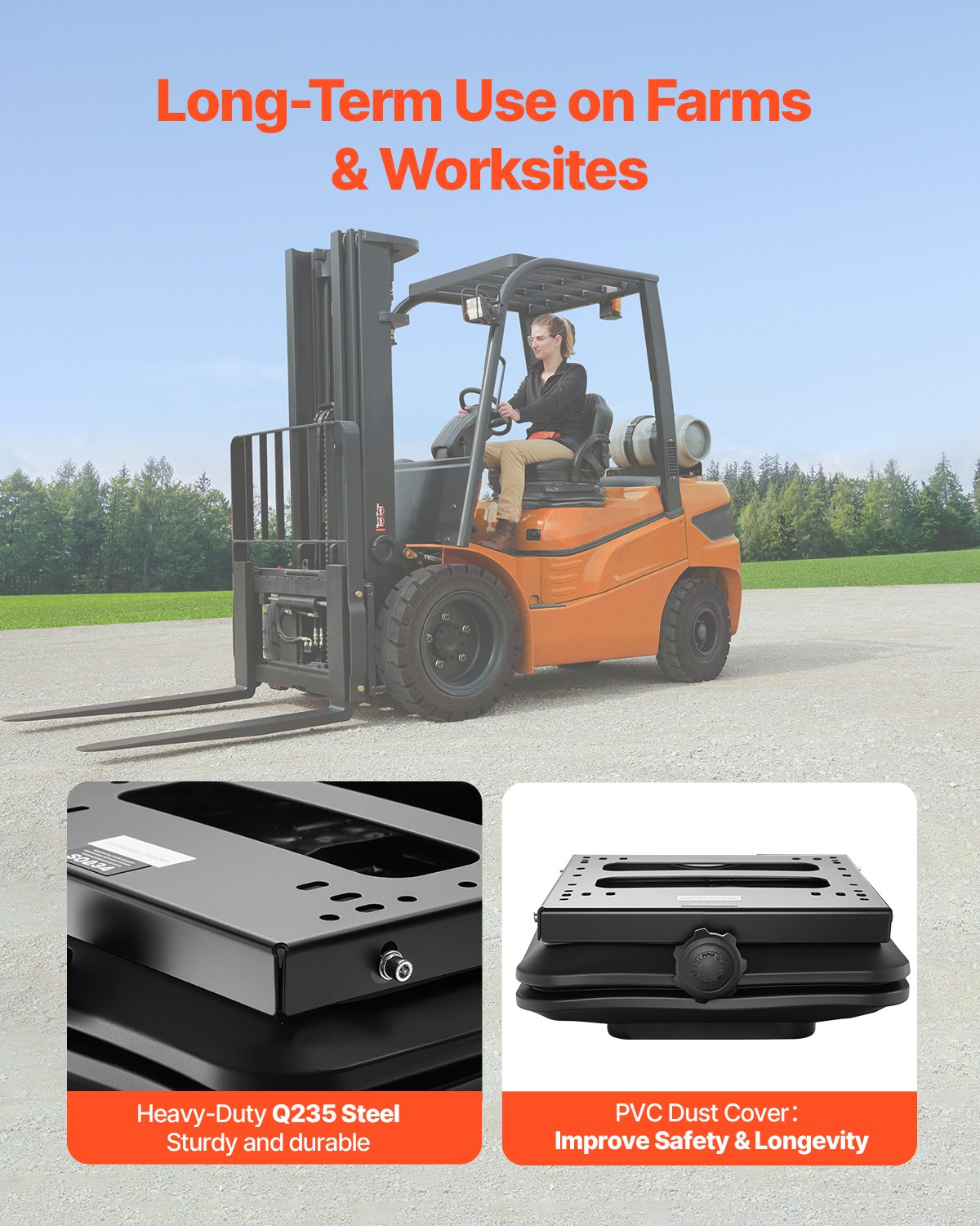 VEVOR stoelveringset 490x420x150 mm zonder stoelgeleider, universele luchtvering voor zero-turn grasmaaiers, met stofkap, tractorstoelveringset voor heftrucks, bulldozers