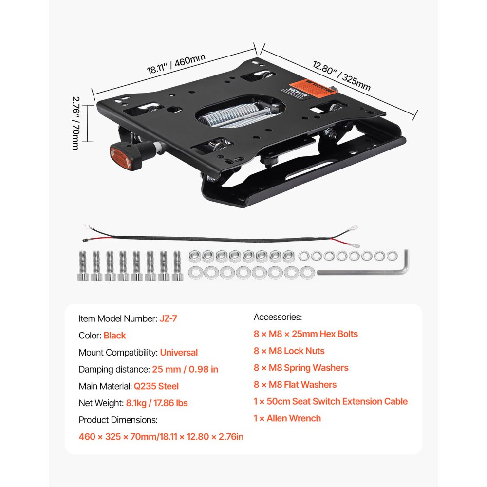 VEVOR stoelveringset 460x325x70 mm, universele luchtvering voor zero-turn grasmaaiers, verstelbare tractorstoelveringset, compatibel met heftruck- en bulldozerstoelen