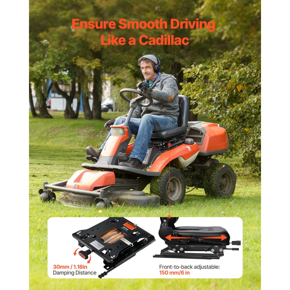 VEVOR Seat Suspension Kit with Seat Slider Track, Universal Air Ride Seat Suspension for Zero Turn Lawn Mower,  6in Front-to-Back Adjustable, Tractor Seat Suspension ‎Kit for Forklift, Bulldozers