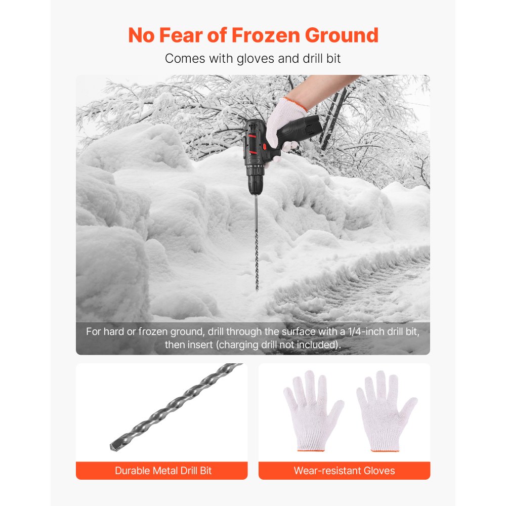 VEVOR sneeuwstokken, verpakking van 200 stuks, 122 cm lang, diameter 6,35 mm, opritstokken met stalen bits van 30 cm, reflecterende opritmarkering, glasvezelstokken voor parkeerplaatsen, trottoirs en sneeuwruimen