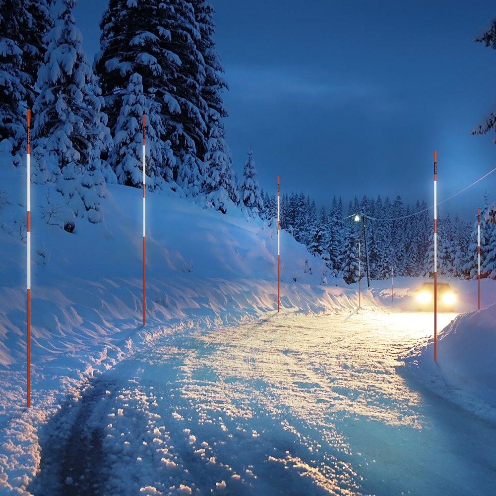 VEVOR Driveway Markers, 100PCS 48 inch, 0.31 inch Diameter, Orange Fiberglass Poles Snow Stakes with Reflective Tape, 12" Steel Drill Bit & Protection Gloves for Parking Lots, Walkways Easy Visibility