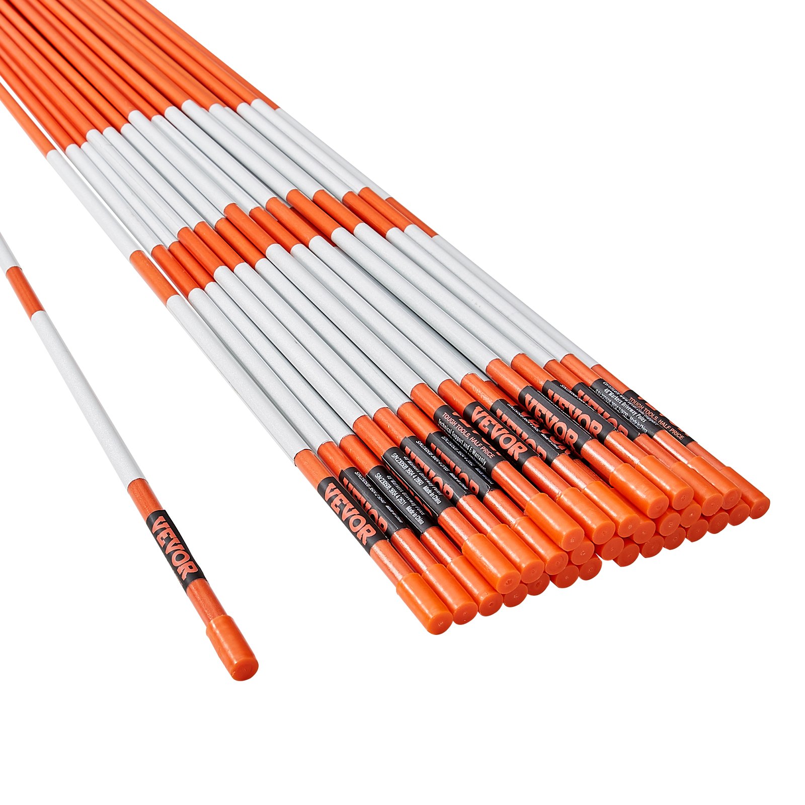VEVOR Driveway Markers, 30 PCS 48 inch, 0.4 inch Diameter, Orange Fiberglass Poles Snow Stakes with Reflective Tape, 12" Steel Drill Bit & Protection Gloves for Parking Lots, Walkways Easy Visibility