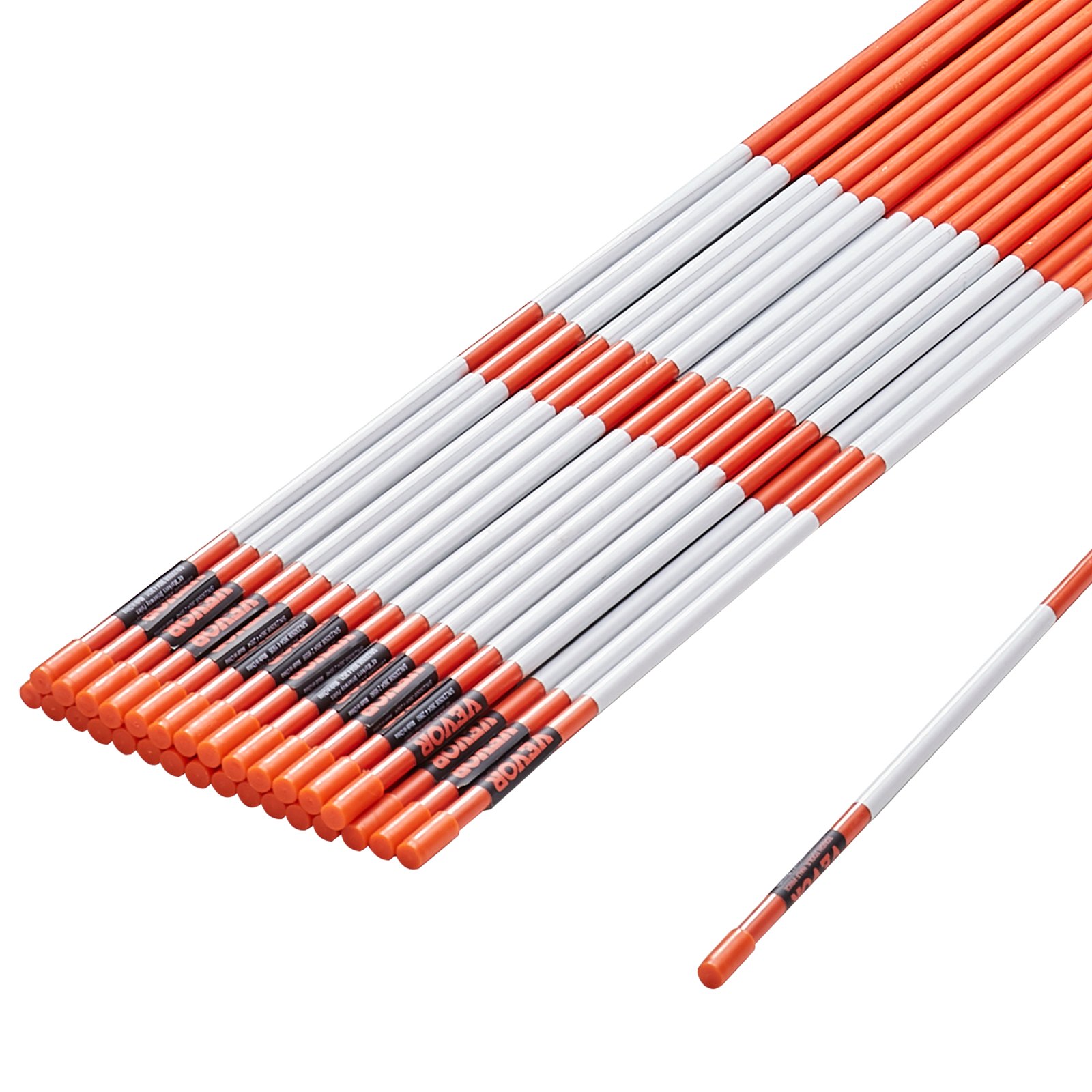 VEVOR Driveway Markers, 30 PCS 48 inch, 0.4 inch Diameter, Orange Fiberglass Poles Snow Stakes with Reflective Tape, 12" Steel Drill Bit & Protection Gloves for Parking Lots, Walkways Easy Visibility