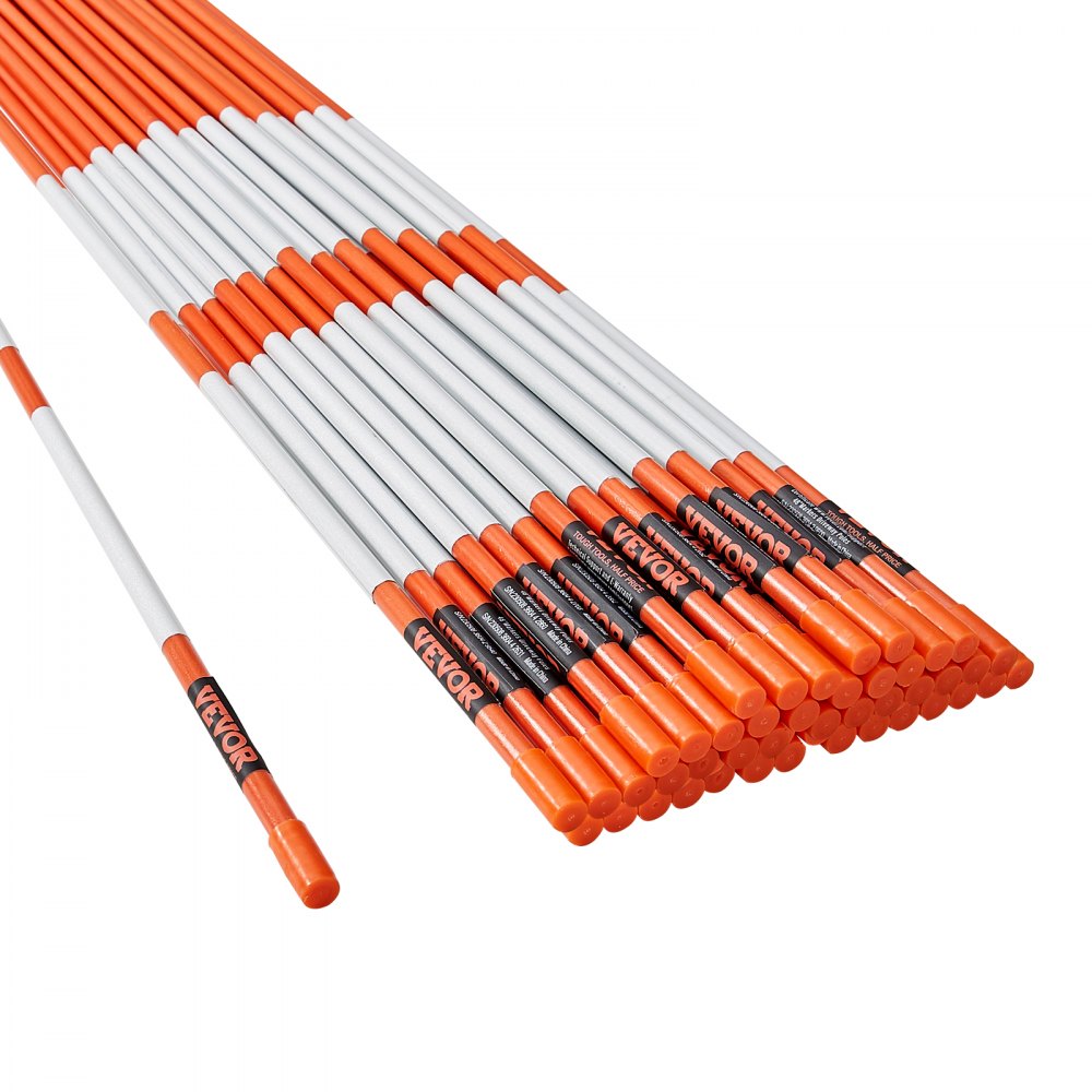 VEVOR Opritmarkeringen, 50 stuks, 48 ​​inch, diameter 0,4 inch, oranje glasvezelpalen, sneeuwpalen met reflecterende tape, 12 inch stalen boor en beschermende handschoenen voor parkeerplaatsen, Ge
