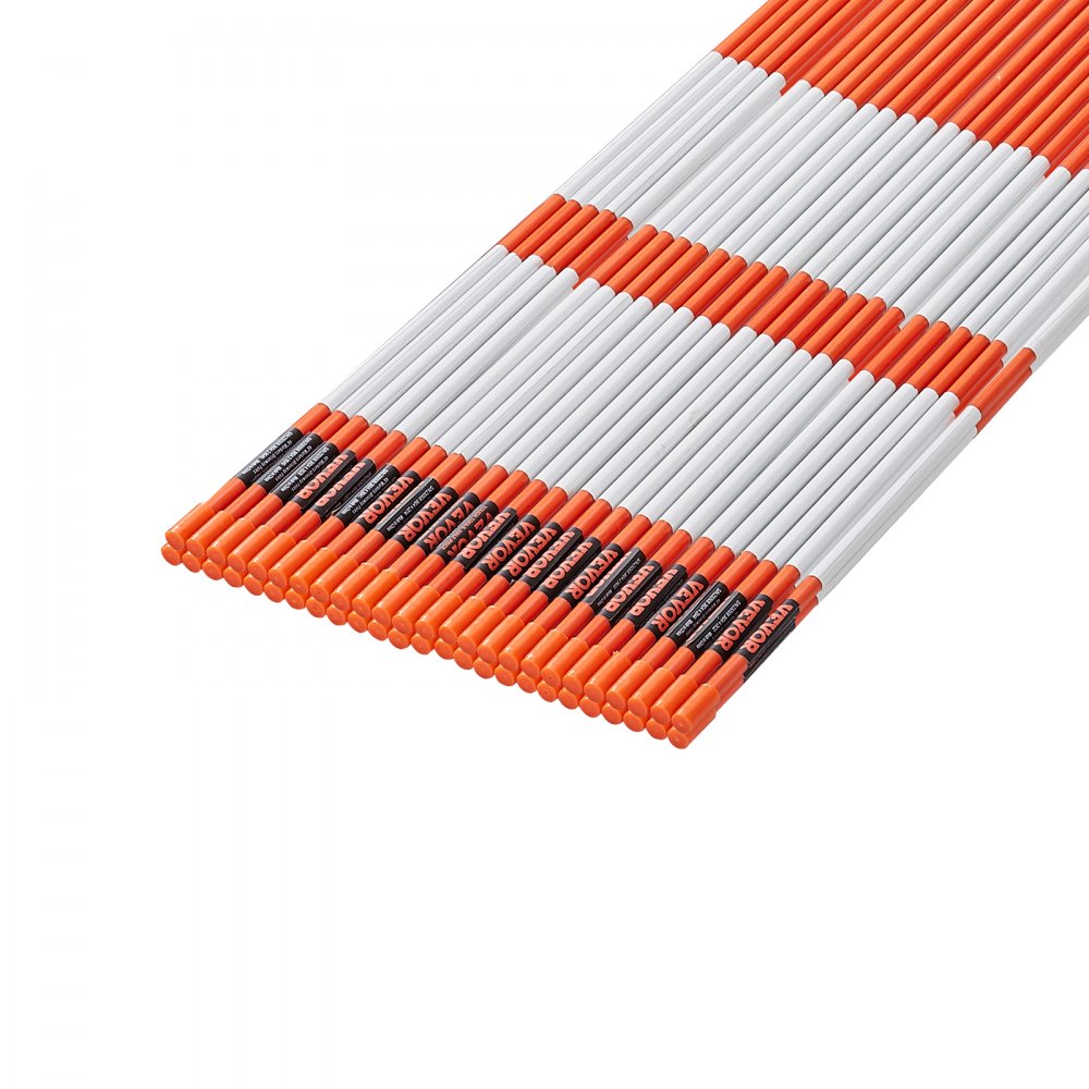 VEVOR Driveway Markers, 50 PCS 48 inch, 0.31 inch Diameter, Orange Fiberglass Poles Snow Stakes with Reflective Tape, 12" Steel Drill Bit & Protection Gloves for Parking Lots, Walkways Easy Visibility