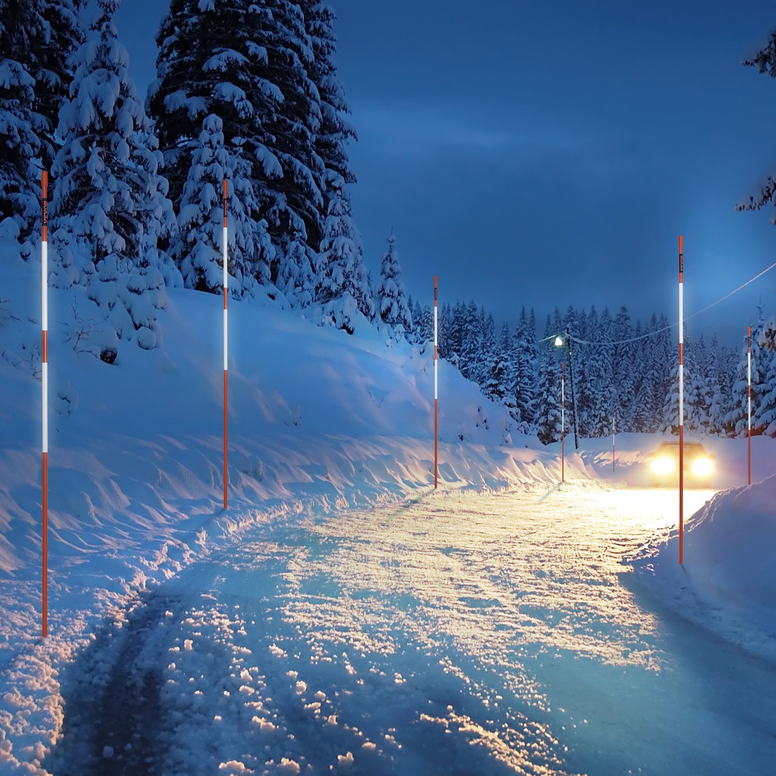 VEVOR Driveway Markers, 50 PCS 48 inch, 0.31 inch Diameter, Orange Fiberglass Poles Snow Stakes with Reflective Tape, 12" Steel Drill Bit & Protection Gloves for Parking Lots, Walkways Easy Visibility