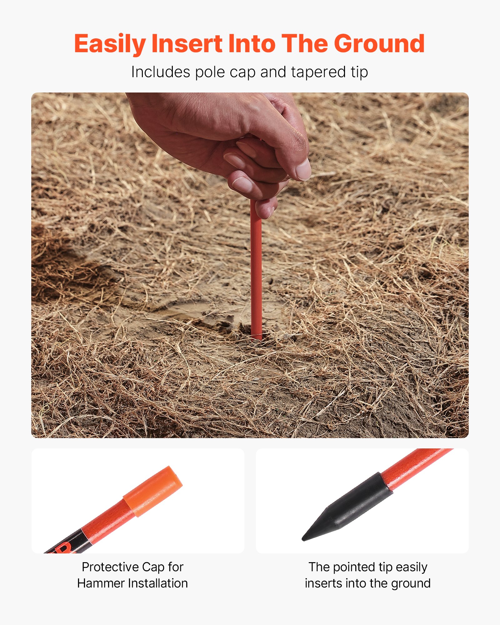 VEVOR Driveway Markers, 20Pcs 58 in Long 5/16 in Dia, Hi-Visibility Driveway Reflectors with 12 in Steel Drill Bits, Reflective Snow Sticks Fiberglass Pole for Parking Lots, Walkways, Snow Plowing