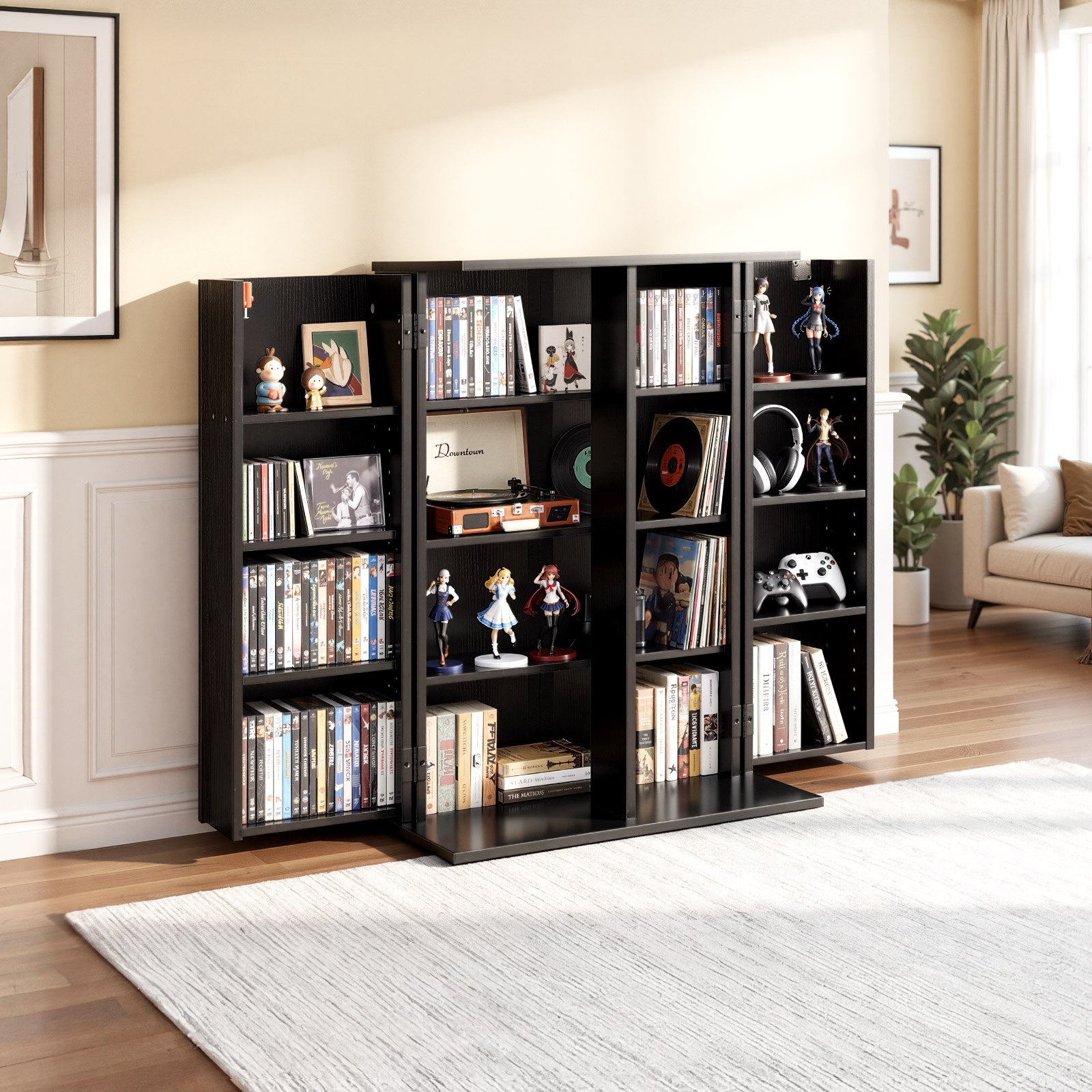 VEVOR dvd-kast met 16 vakken, mediakast, vrijstaande kast 610 x 368 x 846 mm, ruimtebesparende cd-kast voor cd's, dvd's, boeken, game discs, woonkamer, thuiskantoor, opnamestudio, zwart