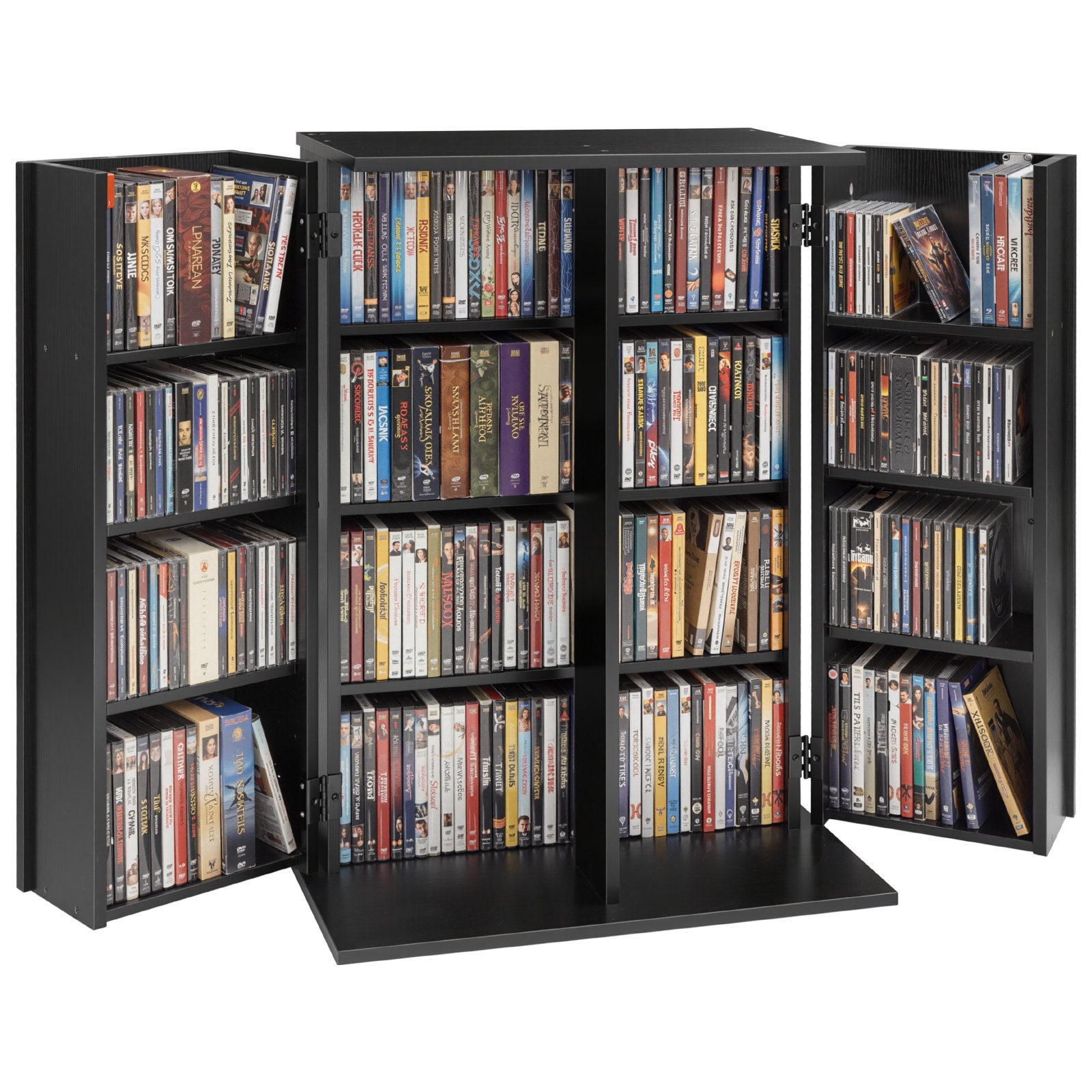 VEVOR dvd-kast met 16 vakken, mediakast, vrijstaande kast 610 x 368 x 846 mm, ruimtebesparende cd-kast voor cd's, dvd's, boeken, game discs, woonkamer, thuiskantoor, opnamestudio, zwart