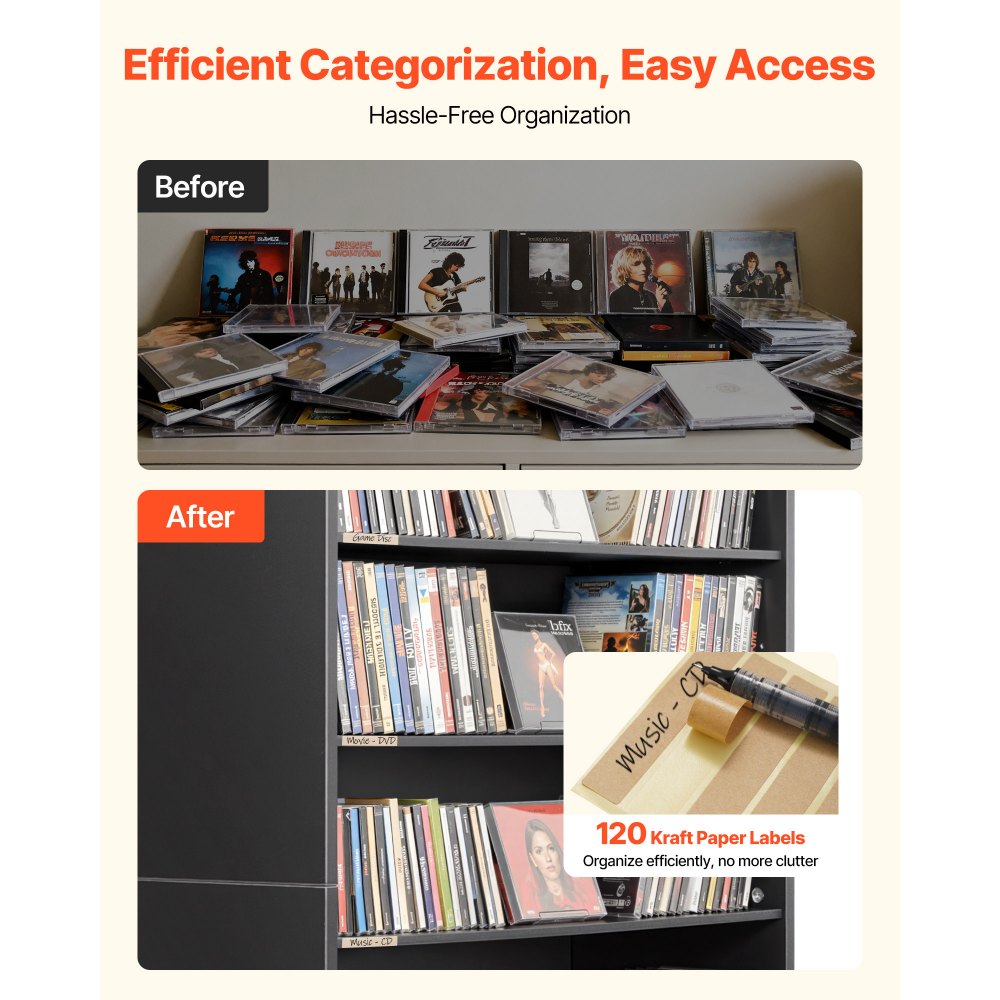 VEVOR dvd-rek met 7 vakken, mediaplank, vrijstaand rek 70 x 30 x 140 cm, ruimtebesparend opbergrek voor cd's, dvd's, boeken, game discs, boekenplank voor woonkamer/thuiskantoor/opnamekamer, zwart