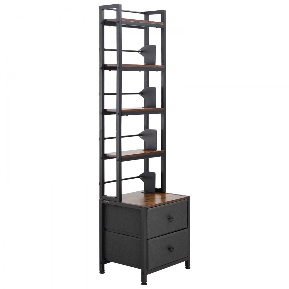 VEVOR dvd-rek met 4 planken en 2 lades, mediaplank, vrijstaand rek 400 x 300 x 1435 mm, ruimtebesparend opbergrek voor cd's, dvd's, boeken, game discs, woonkamer, thuiskantoor, zwart