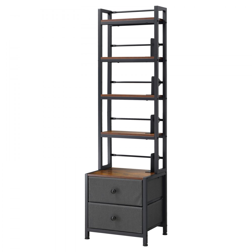 VEVOR dvd-rek met 4 planken en 2 lades, mediaplank, vrijstaand rek 400 x 300 x 1435 mm, ruimtebesparend opbergrek voor cd's, dvd's, boeken, game discs, woonkamer, thuiskantoor, zwart