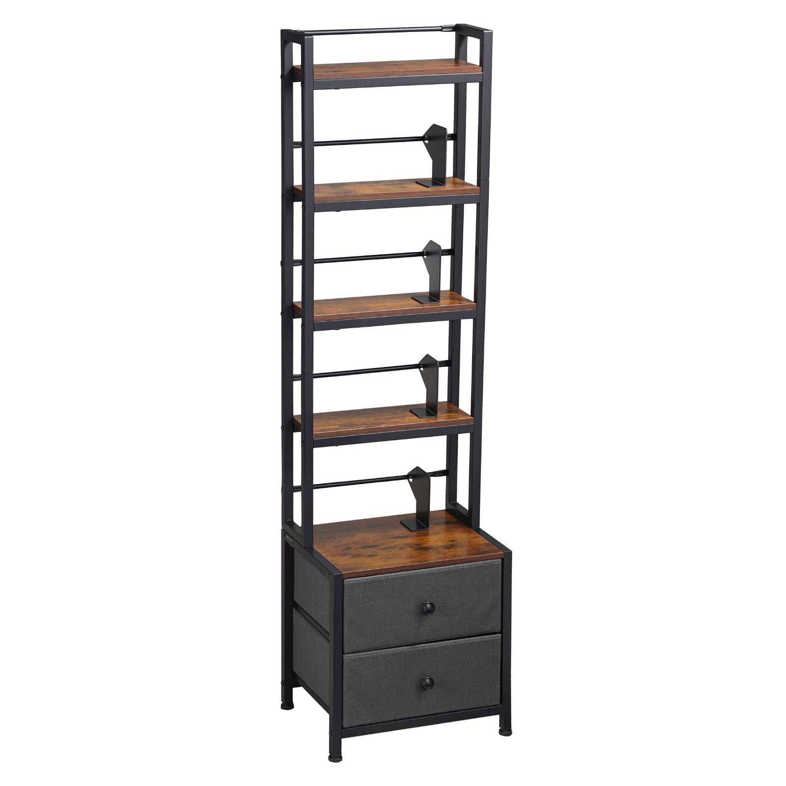 VEVOR dvd-rek met 4 planken en 2 lades, mediaplank, vrijstaand rek 400 x 300 x 1435 mm, ruimtebesparend opbergrek voor cd's, dvd's, boeken, game discs, woonkamer, thuiskantoor, zwart