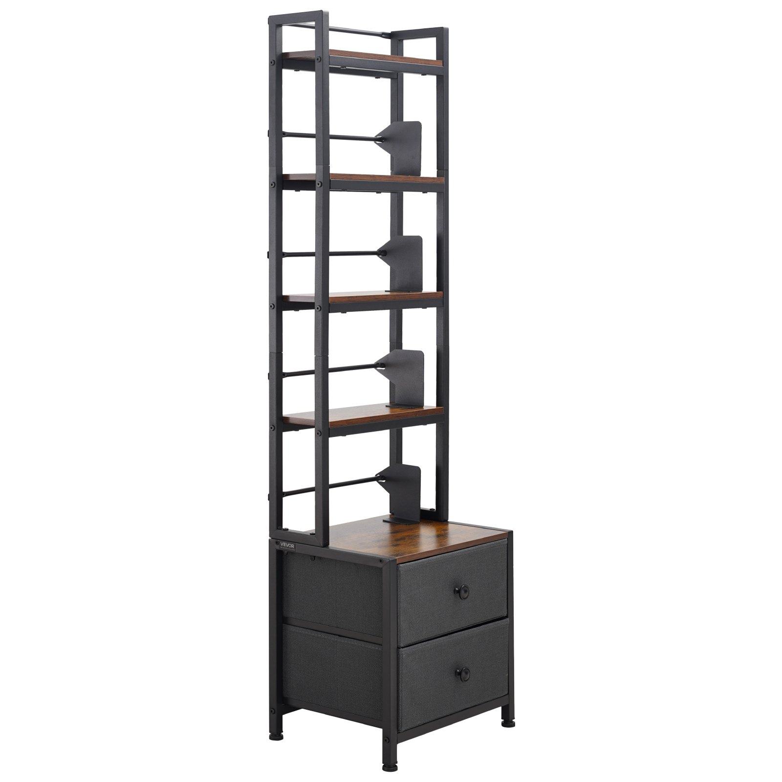 VEVOR dvd-rek met 4 planken en 2 lades, mediaplank, vrijstaand rek 400 x 300 x 1435 mm, ruimtebesparend opbergrek voor cd's, dvd's, boeken, game discs, woonkamer, thuiskantoor, zwart