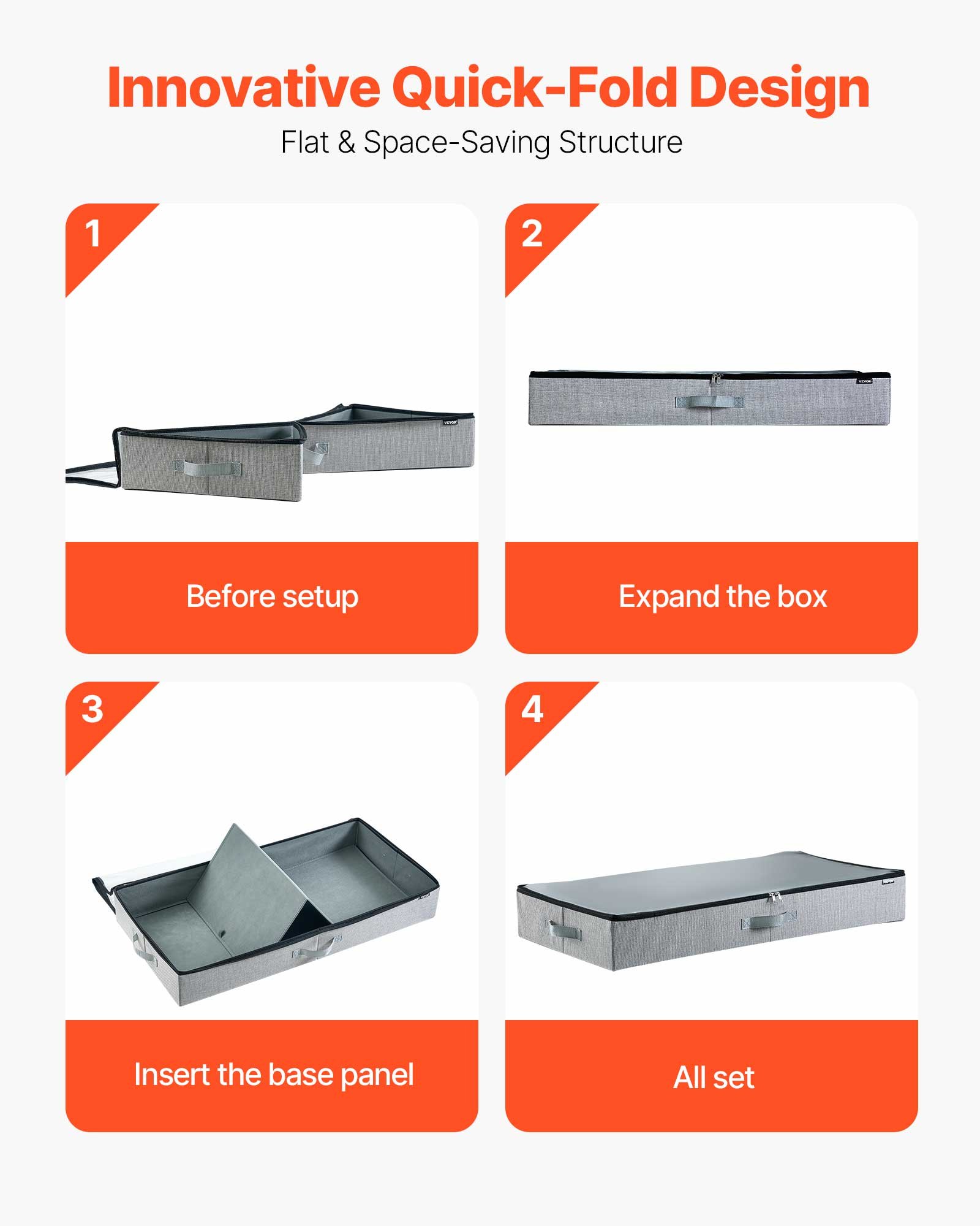 VEVOR Under Bed Storage with Clear Lids, 33.5 x 16.9 x 4.7 Inch, 45L Large Underbed Clothes Storage Containers, Low Profile Under Bed Drawer Shoe Organizer Bins Box for Blanket Shoe Bedroom, 2 Pack