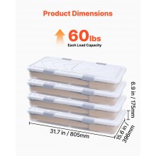 VEVOR 4 x Opbergkast onder het bed, oprolbaar met deksel, 805 x 396 x 175 mm