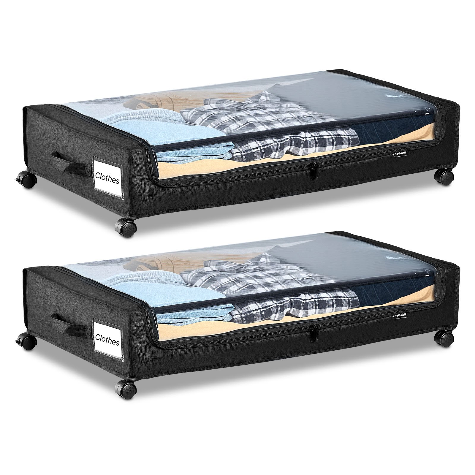 VEVOR Opbergtas voor onder het bed van Oxford-stof, 2 stuks oprolbaar (770 x 470 x 173 mm), opbergvak voor onder het bed met transparant deksel, mobiele opbergdoos voor kleding en schoenen