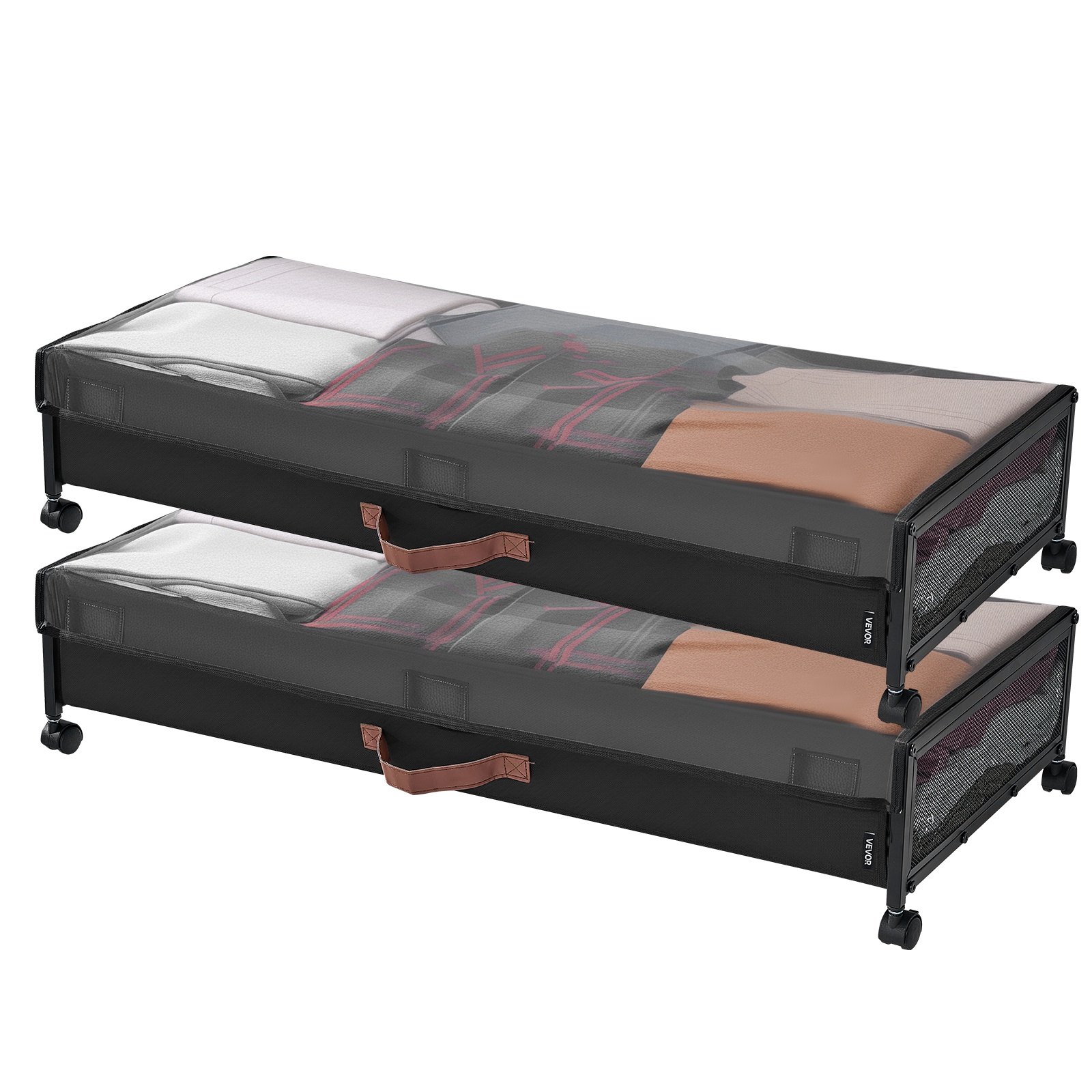 VEVOR Under Bed Storage with Wheels, 36.0 x 18.1 x 7.3 inch, Underbed Containers with Clear Lid, Underbed Shoe Organizer, Rolling Under the Bed Storage Bins for Clothes Shoes Blankets Bedroom, 2 Pack
