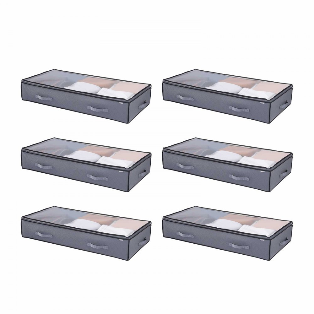 VEVOR Onderbed Opbergtas 6-pack (996 x 500 x 180 mm) Onderbedcontainer met transparante deksels (90 L), Opbergdoos Organizer voor Kleding Schoenen Slaapkamer