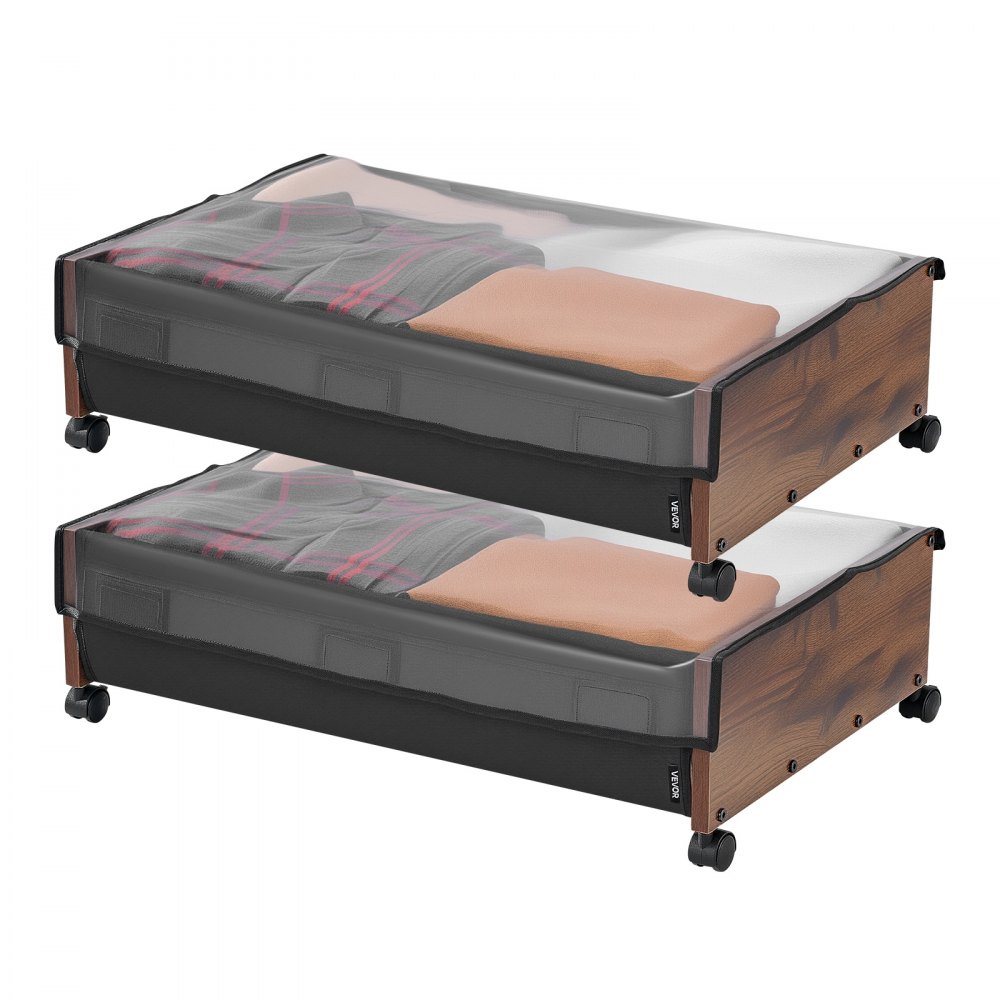 VEVOR Opbergtas voor onder het bed (2 stuks). Oprolbaar (650 x 460 x 180 mm). Onderbedcontainer met vergrendelbare wielen. Mobiele opbergbox voor kleding, schoenen en slaapkamer.